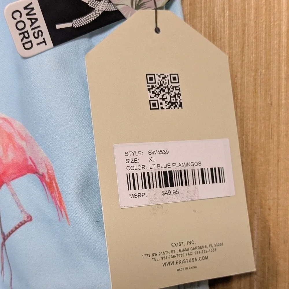 Spicy Tuna Mens XL Swim Trunks Flamingo Light‎ Blue Drawstring Lined Beach New